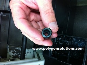 10mm Nylon hexagon made using Polygon Solution's GT Series Rotary Broach Tool Holder
